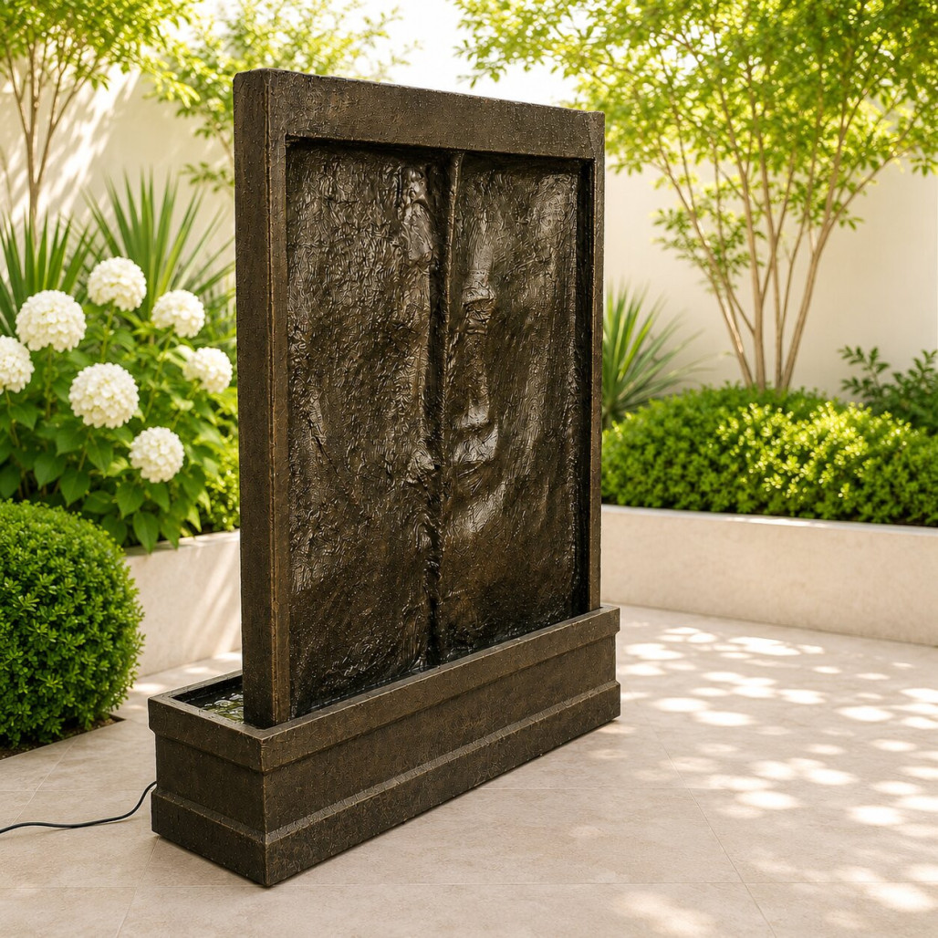 Mur d'eau visage de bouddha brun antique 155cm Mur d'eau visage de bouddha brun antique 155cm