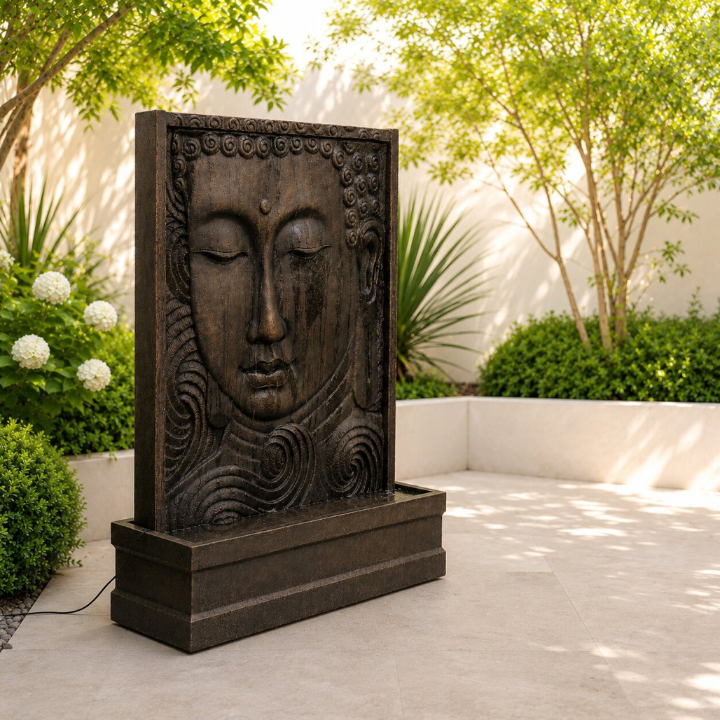 Mur d'eau visage de bouddha brun antique 155cm Mur d'eau visage de bouddha brun antique 155cm