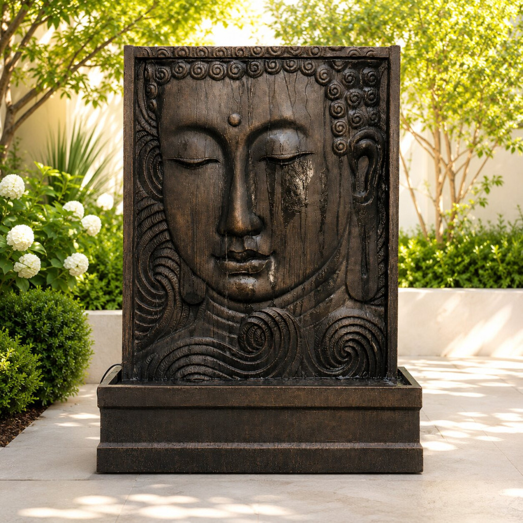 Mur d'eau visage de bouddha brun antique 155cm Mur d'eau visage de bouddha brun antique 155cm