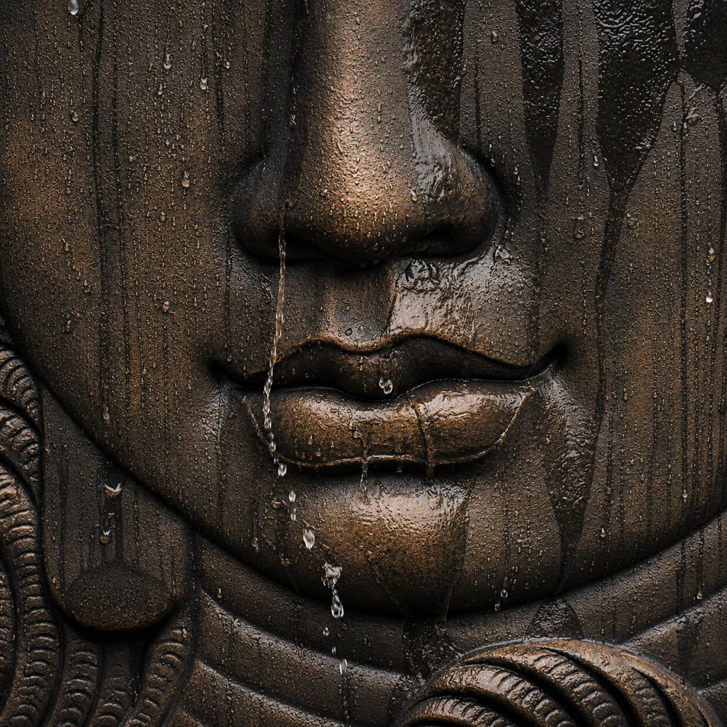 Mur d'eau visage de bouddha brun antique 155cm Mur d'eau visage de bouddha brun antique 155cm