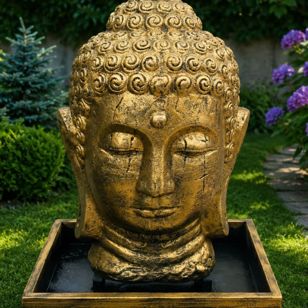 Fontaine de jardin tête de bouddha 1 m 30 doré Fontaine de jardin tête de bouddha 1 m 30 doré