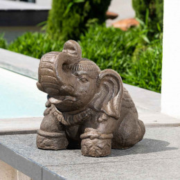 Antique brown seated elephant statue 40 cm