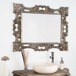 Baroque bronze-coloured weathered-finish wood mirror 100 x 80 cm
