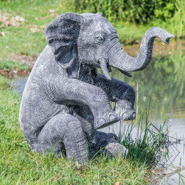 Black and grey weathered-finish seated elephant statue 95 cm
