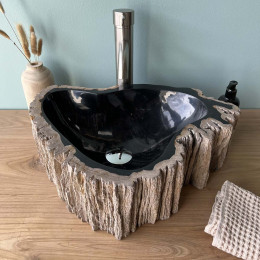 Black fossilized petrified wood bathroom sink