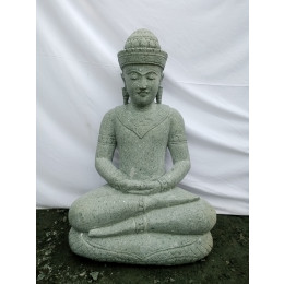 Buda khmer de piedra volcánica en posición de ofrenda 80 cm