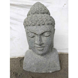 Buste de bouddha en pierre volcanique deco zen 40 cm