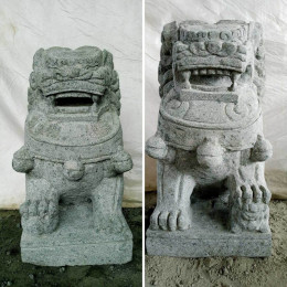 Couple chien fu foo statue en pierre volcanique 60 cm