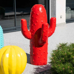 Decoración jardín cactus rojo modelo grande 105 cm