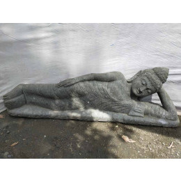 Estatua de buda reclinado en piedra volcánica zen 1m50