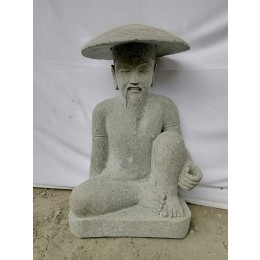 Estatua pescador japonés de piedra volcánica 80 cm