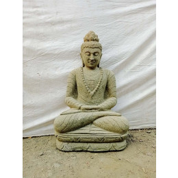 Estatua exterior jardín zen buda de piedra volcánica sentado collar 80 cm