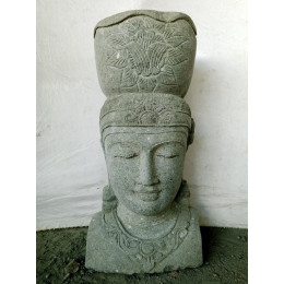 Estatua jardin de piedra volcánica macetero diosa balinesa 80 cm