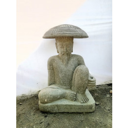 Estatua pescador japonés de piedra volcánica 80 cm