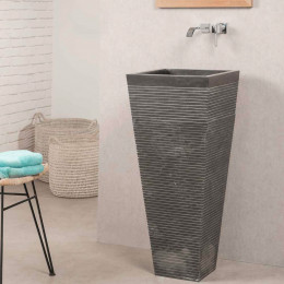 Giza square black stone pedestal bathroom sink