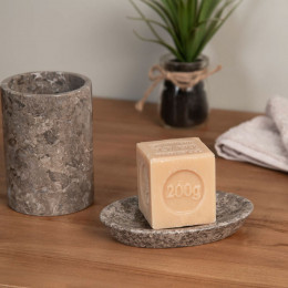 Grey marble soap and toothbrush holder set