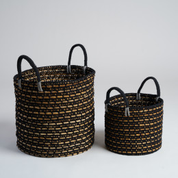 Juego de 2 cestas de fibra vegetal negra y beige XL-M Anaya