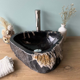 Lavabo de madera petrificada fosilizada para cuarto de baño 40 cm