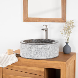 Lavabo de mármol para cuarto de baño Elba gris 40 cm
