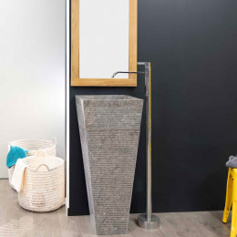 Lavabo de pie piramidal de piedra para cuarto de baño Guiza gris