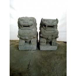 Pair of volcanic stone dogs fu foo 60 cm