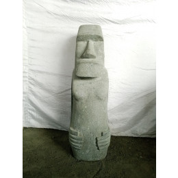 Polynesian standing moai in volcanic stone zen garden 80 cm