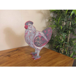 Red grey hen in ceruse weathered-finish wood