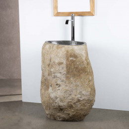 River stone pedestal bathroom sink