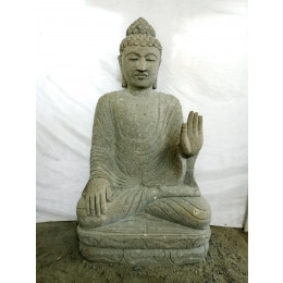 Sculpture de bouddha en pierre volcanique chakra et chapelet 1m20