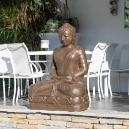 Seated buddha brown fibreglass garden statue offering pose 105 cm