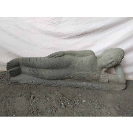 Statue de bouddha allongée zen en pierre volcanique 1 m