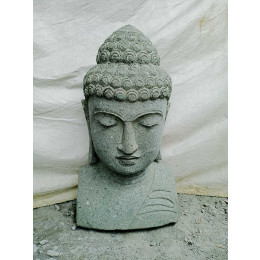 Statue de bouddha buste en pierre volcanique extérieur zen 70 cm