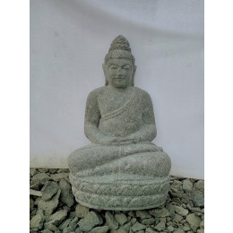 Statue de bouddha sukothai en pierre volcanique position offrande jardin zen 50 cm