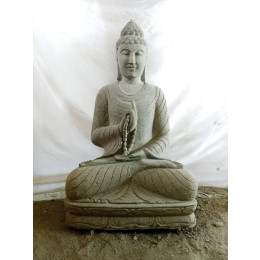 Statue de jardin bouddha en pierre position chakra et chapelet 1m