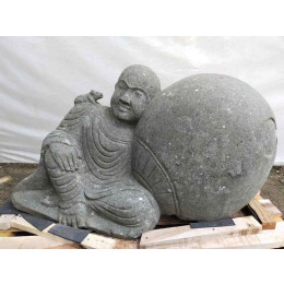 Statue de jardin moine allongé en pierre massive 1m