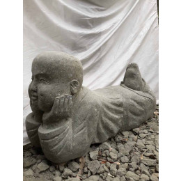 Statue de jardin moine souriant en pierre 105 cm