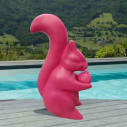 Statue écureuil de jardin rose 64 cm