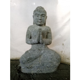 Statue jardin bouddha assis pierre volcanique position prière 50 cm