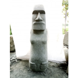 Statue jardin zen moai debout en pierre volcanique 150cm