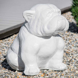 Statue moderne chien bouledogue blanc 40cm