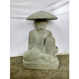Statue pêcheur japon en pierre volcanique de 80 cm