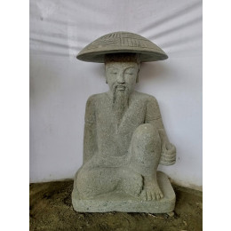Statue pêcheur japon pierre volcanique de 80 cm