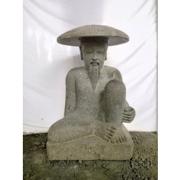 Statue pêcheur japonais pierre volcanique 80 cm
