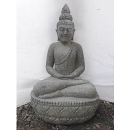 Statue zen en pierre volcanique bouddha debout offrande 1m
