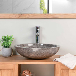 Vasque ronde Barcelone à poser en marbre de couleur gris - diamètre 45 cm