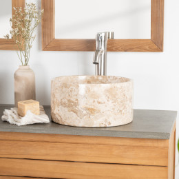 Vasque salle de bain ronde à poser en marbre Ulysse 30 cm crème