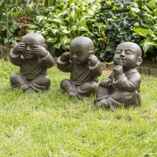 Antique brown weathered-finish wise monk statues 40 cm