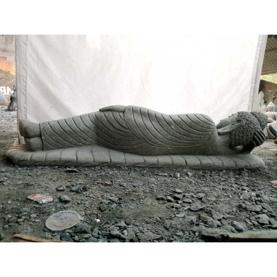 Bouddha allongé en pierre volcanique jardin zen 2 m
