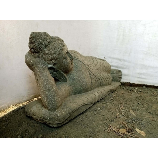 Bouddha allongé statue en pierre volcanique extérieur zen 1 m