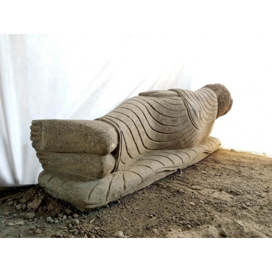 Bouddha allongé statue en pierre volcanique extérieur zen 1 m